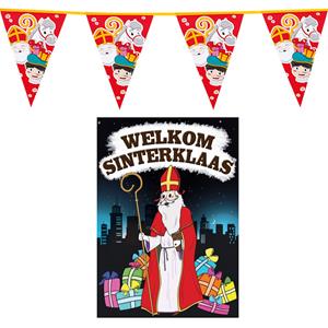 Sinterklaas versiering feestpakket inclusief 2x stuks vlaggenlijnen 6 meter en A1 deurposter -