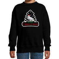 Bellatio Dieren kersttrui uil zwart kinderen - Foute uilen kerstsweater 9-11 jaar (134/146) -