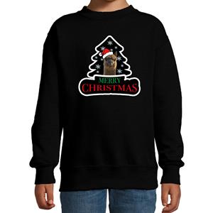 Bellatio Dieren kersttrui alpaca zwart kinderen - Foute alpacas kerstsweater (110/116) -