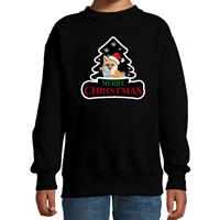 Bellatio Dieren kersttrui vos zwart kinderen - Foute vossen kerstsweater (122/128) -