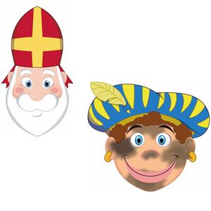 Bellatio Pakket van 12x stuks Sinterklaas en roetveeg Pieten uitknip knutsel maskers 26 x 27 cm -