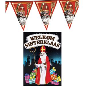 Folat Sinterklaas versiering feestpakket inclusief 2x stuks vlaggenlijnen 5 meter en A1 deurposter -