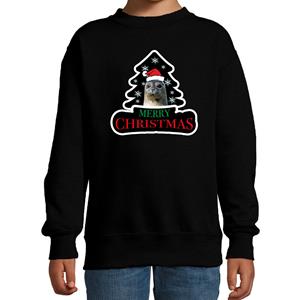 Bellatio Dieren kersttrui zeehond zwart kinderen - Foute zeehonden kerstsweater (110/116) -