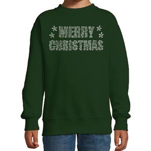 Bellatio Glitter foute kersttrui groen Merry Christmas glitter steentjes voor kinderen