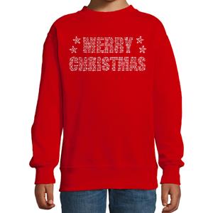 Bellatio Glitter foute kersttrui rood Merry Christmas glitter steentjes voor kinderen