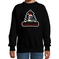 Bellatio Dieren kersttrui zeehond zwart kinderen - Foute zeehonden kerstsweater (122/128) -