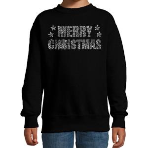 Bellatio Glitter foute kersttrui zwart Merry Christmas glitter steentjes voor kinderen