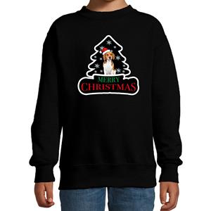 Bellatio Dieren kersttrui beagle zwart kinderen - Foute honden kerstsweater (110/116) -