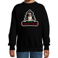 Bellatio Dieren kersttrui britse bulldog zwart kinderen - Foute honden kerstsweater (110/116) -