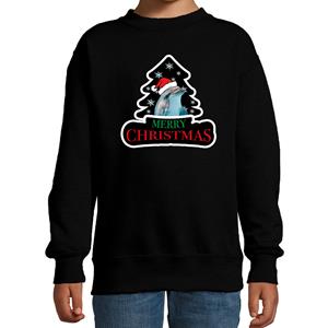 Bellatio Dieren kersttrui dolfijn zwart kinderen - Foute dolfijnen kerstsweater (110/116) -