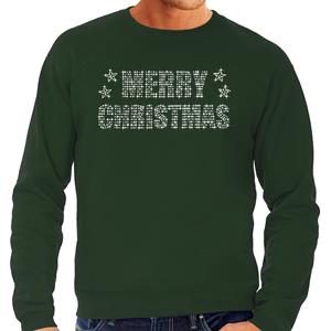 Bellatio Glitter foute kersttrui groen Merry Christmas glitter steentjes voor heren