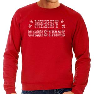 Bellatio Glitter foute kersttrui rood Merry Christmas glitter steentjes voor heren
