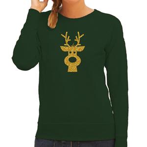 Bellatio Rendier hoofd Kerst sweater / trui groen voor dames