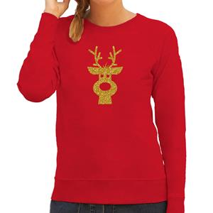 Bellatio Rendier hoofd Kerst sweater / trui rood voor dames