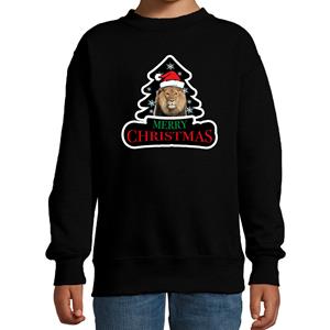 Bellatio Dieren kersttrui leeuw zwart kinderen - Foute leeuwen kerstsweater (110/116) -