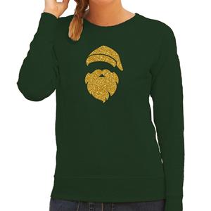 Bellatio Kerstman hoofd Kerst sweater / trui groen voor dames