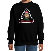 Bellatio Dieren kersttrui leeuw zwart kinderen - Foute leeuwen kerstsweater (122/128) -