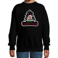 Bellatio Dieren kersttrui luipaard zwart kinderen - Foute luipaarden kerstsweater (110/116) -