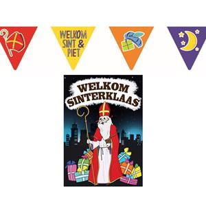 Folat Sinterklaas versiering feestpakket inclusief 4x stuks vlaggenlijnen 6 meter en A1 deurposter -