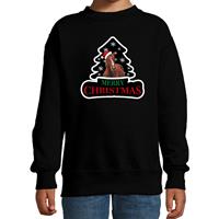 Bellatio Dieren kersttrui paard zwart kinderen - Foute paarden kerstsweater (110/116) -