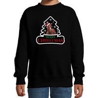 Bellatio Dieren kersttrui paard zwart kinderen - Foute paarden kerstsweater (122/128) -