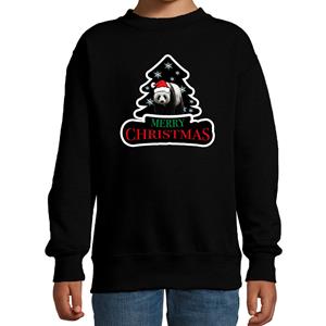 Bellatio Dieren kersttrui panda zwart kinderen - Foute pandaberen kerstsweater (110/116) -