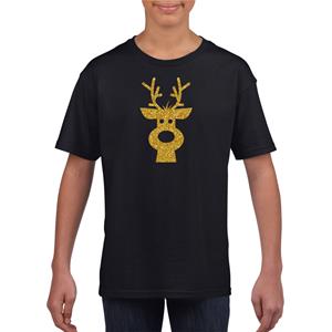 Bellatio Rendier hoofd Kerst t-shirt zwart voor kinderen