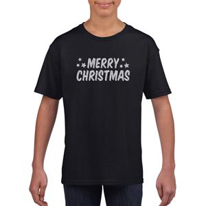 Bellatio Merry Christmas Kerst t-shirt zwart voor kinderen