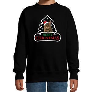 Bellatio Dieren kersttrui poes zwart kinderen - Foute katten kerstsweater (110/116) -