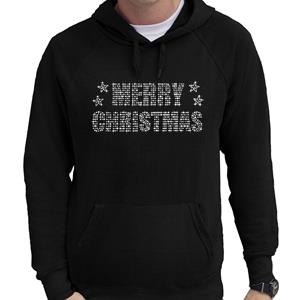 Bellatio Glitter foute kersttrui hoodie zwart Merry Christmas glitter steentjes voor heren