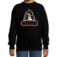 Bellatio Dieren kersttrui spaniel zwart kinderen - Foute honden kerstsweater (122/128) -