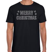 Bellatio Glitter kerst t-shirt zwart Merry Christmas glitter steentjes voor heren