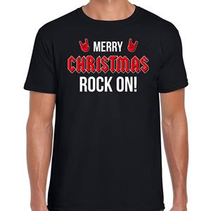 Bellatio Merry Christmas rock on Kerst t-shirt zwart voor heren