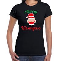 Bellatio Merry kissmyass foute Kerst t-shirt zwart voor dames