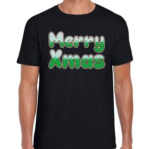 Bellatio Merry xmas fout Kerst t-shirt zwart voor heren