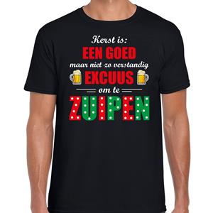 Bellatio Kerst goed excuus om te zuipen fout Kerstshirt bier / T-shirt zwart voor heren