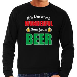 Bellatio Wonderful beer foute Kerst bier sweater / trui zwart voor heren