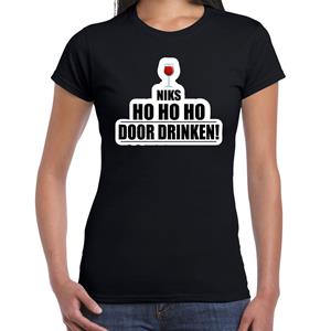 Bellatio Niks ho ho ho wijn doordrinken foute Kerst wijn t-shirt zwart voor dames