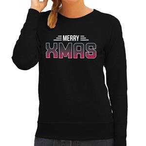 Bellatio Merry Xmas disco foute Kerstsweater / Kersttrui zwart voor dames