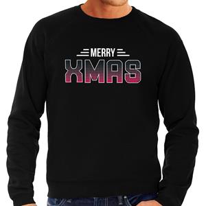 Bellatio Merry Xmas disco foute Kerstsweater / Kersttrui zwart voor heren