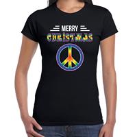 Bellatio Merry Christmas hippie fout Kerst t-shirt zwart voor dames