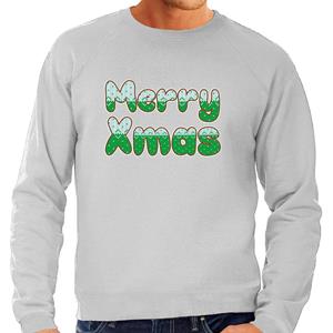Bellatio Merry xmas foute Kerstsweater / Kersttrui grijs voor heren
