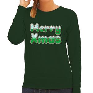 Bellatio Merry xmas foute Kerstsweater / Kersttrui groen voor dames