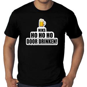 Bellatio Grote maten niks ho ho ho bier doordrinken foute Kerst t-shirt zwart voor heren