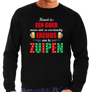 Bellatio Grote maten Kerst goed excuus om te zuipen foute Kerst sweater / trui zwart voor heren