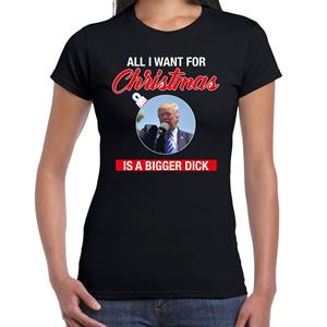 Bellatio Trump All I want for Christmas fout Kerstshirt zwart voor dames