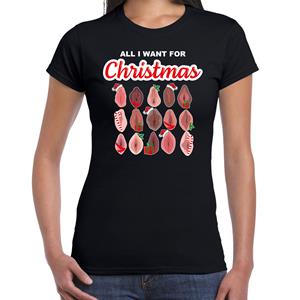 Bellatio All I want for Christmas / piemels fout Kerst t-shirt zwart voor dames