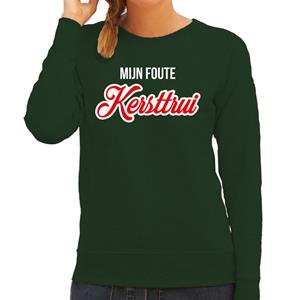Bellatio Mijn foute Kersttrui sierlijke letters Kerst sweater groen voor dames