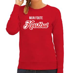 Bellatio Mijn foute Kersttrui sierlijke letters Kerst sweater rood voor dames