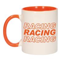 Bellatio Racing racing racing vlag mok / beker oranje wit 300 ml - coureur supporter / race fan beker -